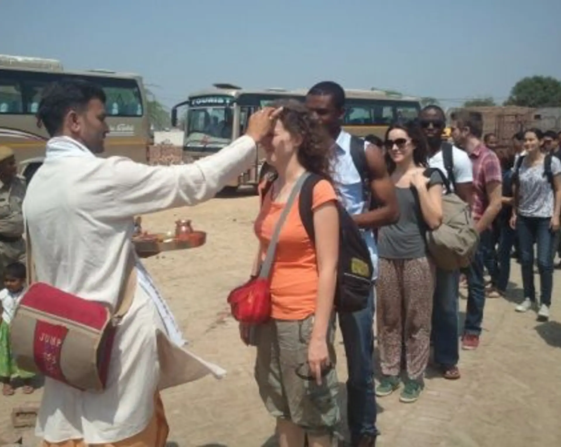 Travel in Asia - Shanti Travel team members receiving blessings in India at an Incentive Weekend retreat
