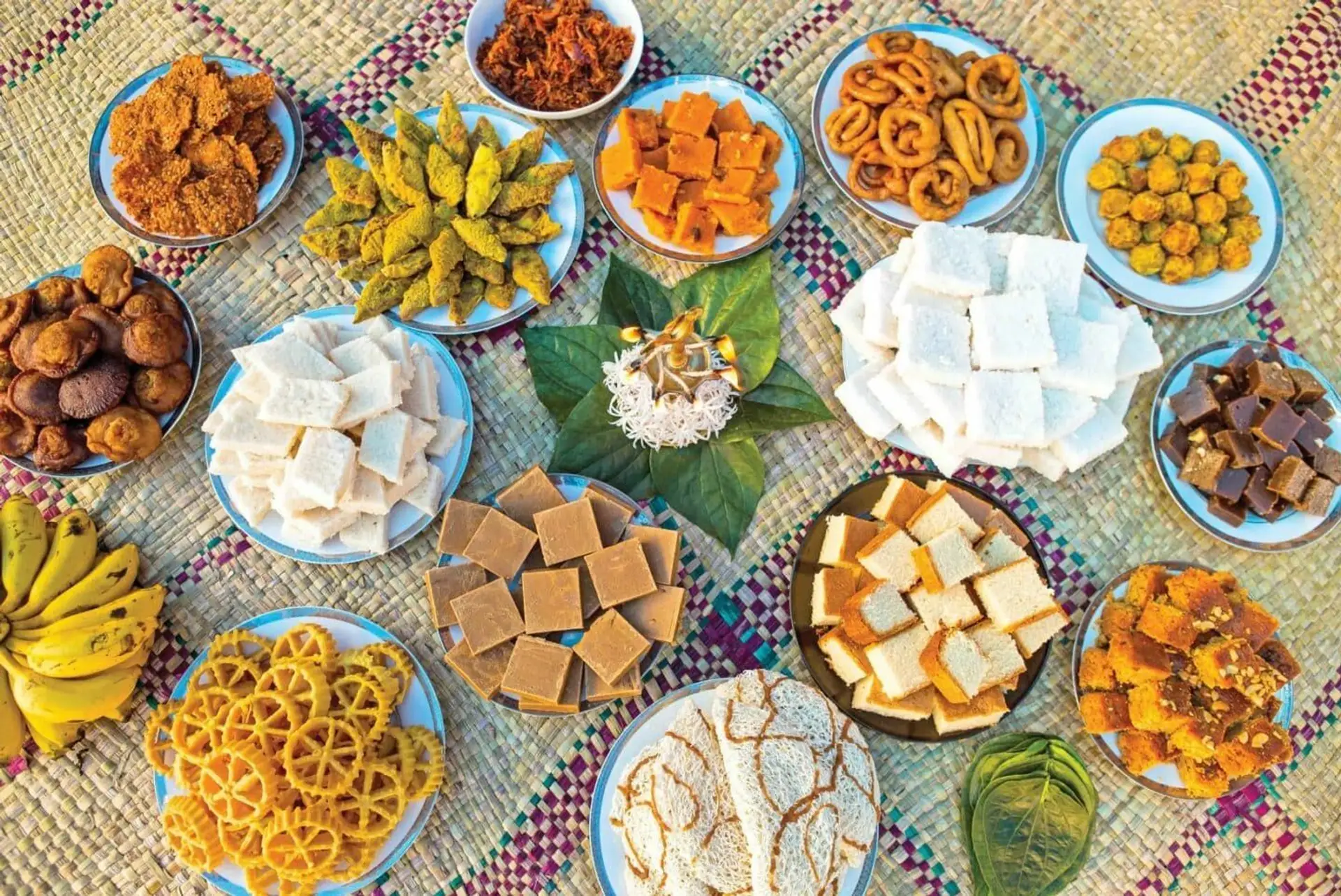 Travel in Asia - A traditional Avurudu Kevili table—an assortment of customary dishes central to the Sinhala and Tamil New Year celebrations in Sri Lanka