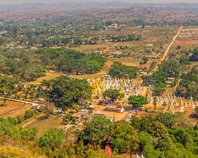 Travel in Asia - Aerial view of the Lumbini Garden of 1,100 Buddhas in Hpa An, Myanmar