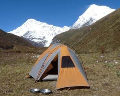 Travel in Asia - A tent set up at a camp on a trek through Bhutan