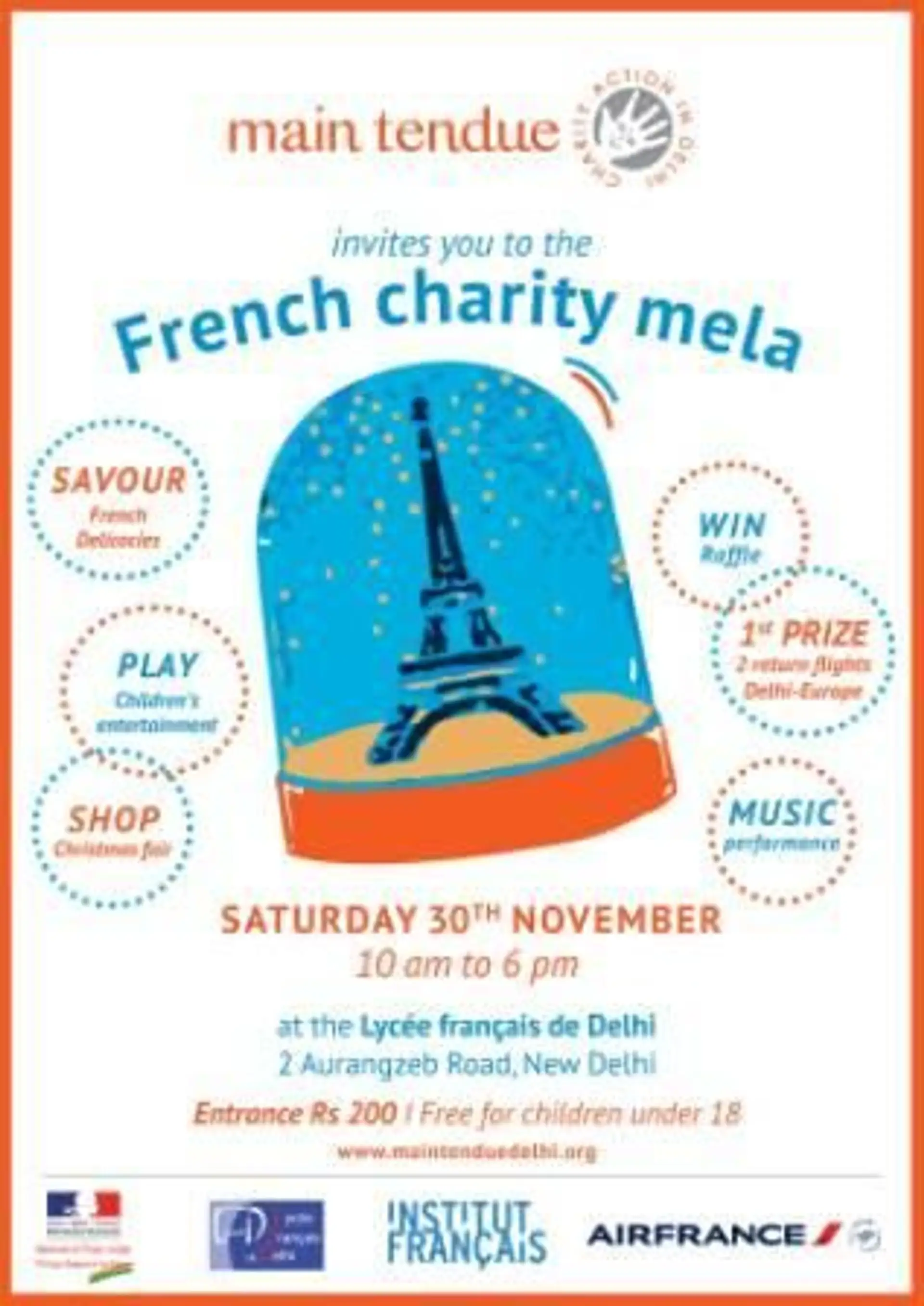 Travel in Asia - Flier for a French charity mela in New Delhi
