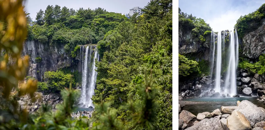 Voyage en Corée du Sud - La cascade Jeongbang, près de Seogwipo, offre un décor spectaculaire pour une balade.