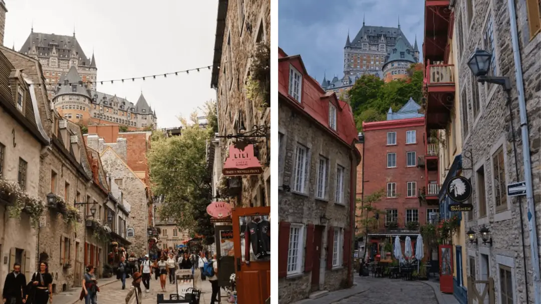 Dans les rues du Vieux-Québec, avec vue sur le Château Frontenac.