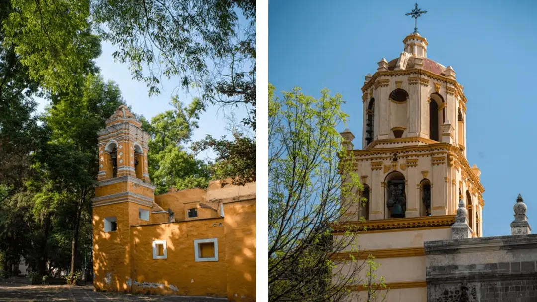 Église sous un ciel bleu azur à Coyoacán, Mexico