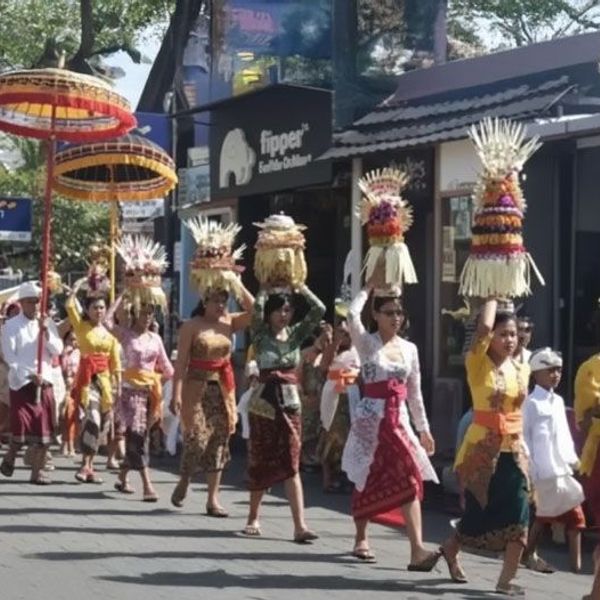 Traditionell gekleidete Menschen auf Bali 