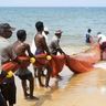 Travel in Asia - A group of fishermen in Sri Lanka doing traditional beach seine fishing