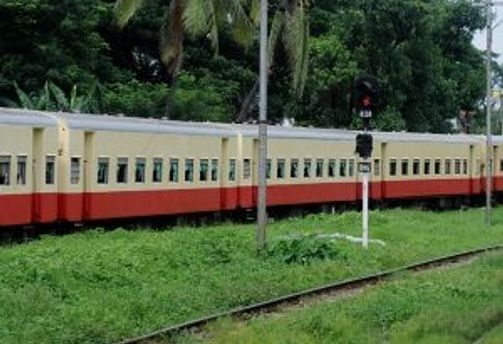 Travel in Asia - A train on the Yangon Circular Railway in Myanmar.