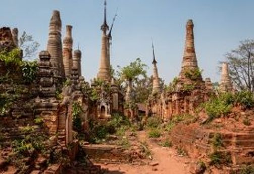 Travel in Asia - Ruined stupas in the Shwe Indein Pagoda complex in Myanmar