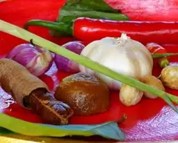 Travel in Asia - Shallots, garlic, ginger, lemongrass, and chili peppers; common ingredients in Indian cuisine