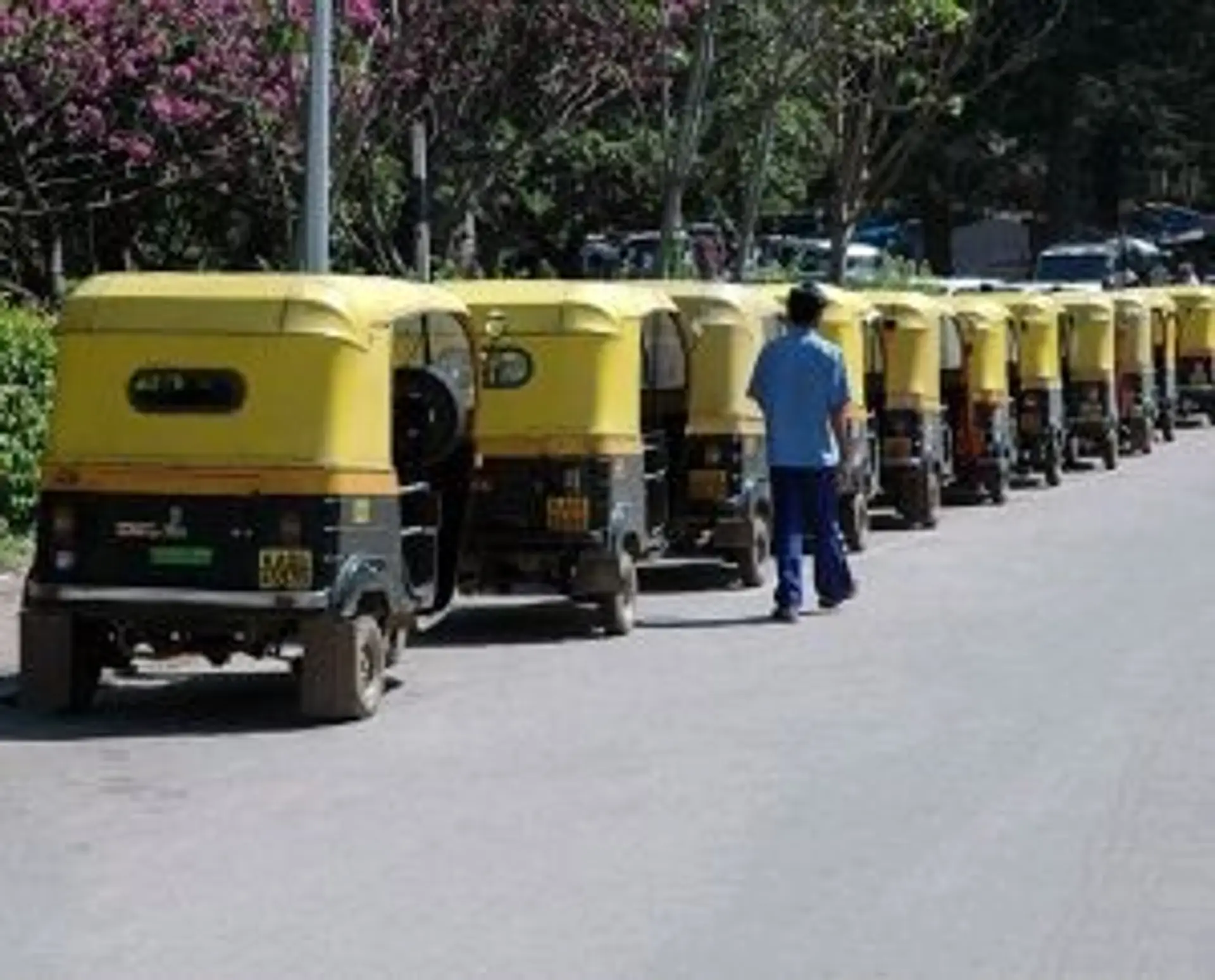 Travel in Asia - A lineup of auto-rickshaws on an Indian city street