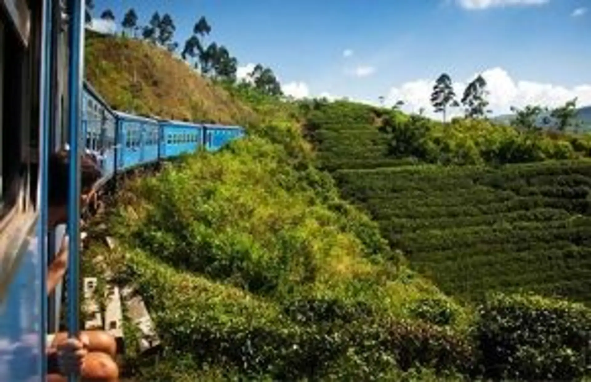 Travel in Asia - A train on a journey through the green hill country of Sri Lanka