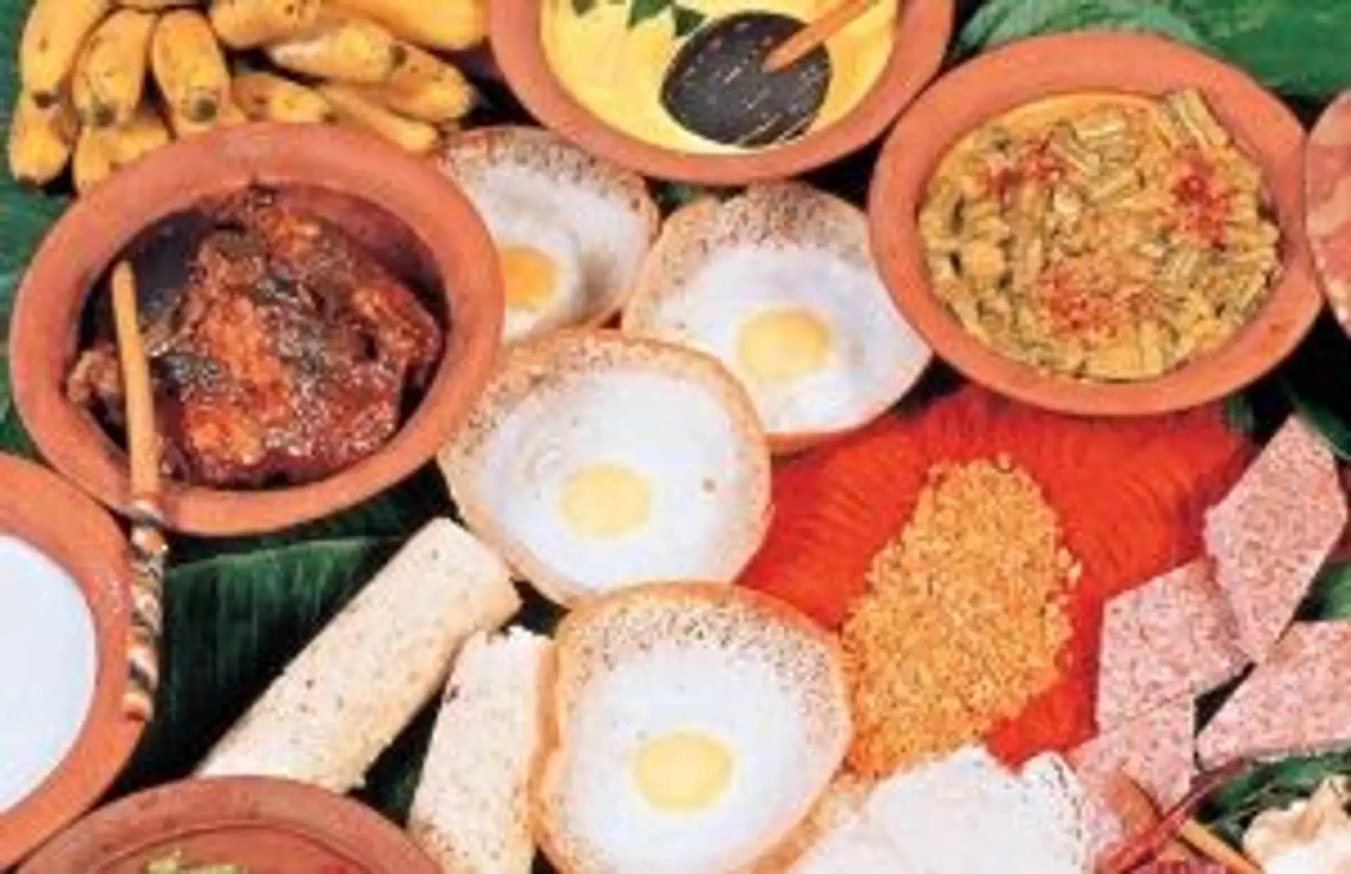 Travel in Asia - A a traditional spread of Sri Lankan cuisine, including rice, curry, and appa