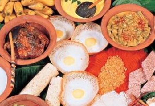 Travel in Asia - A a traditional spread of Sri Lankan cuisine, including rice, curry, and appa