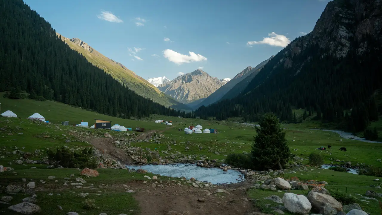 Voyage au Kirghizistan - Campement de yourtes niché dans une vallée alpine