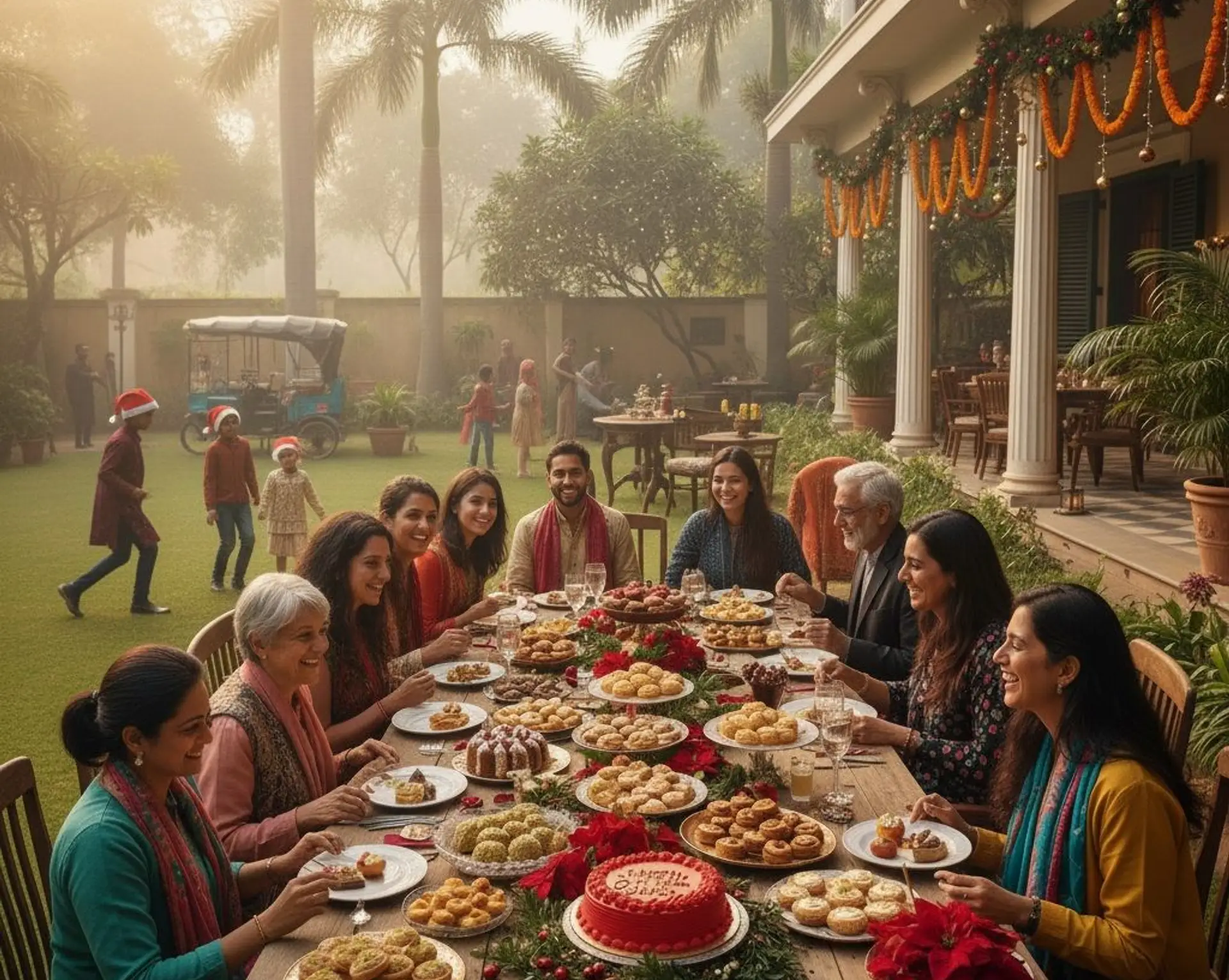 Scène de Noël à Delhi : lumières, douceurs et rencontres partagées entre la communauté francophone et Shanti Travel.