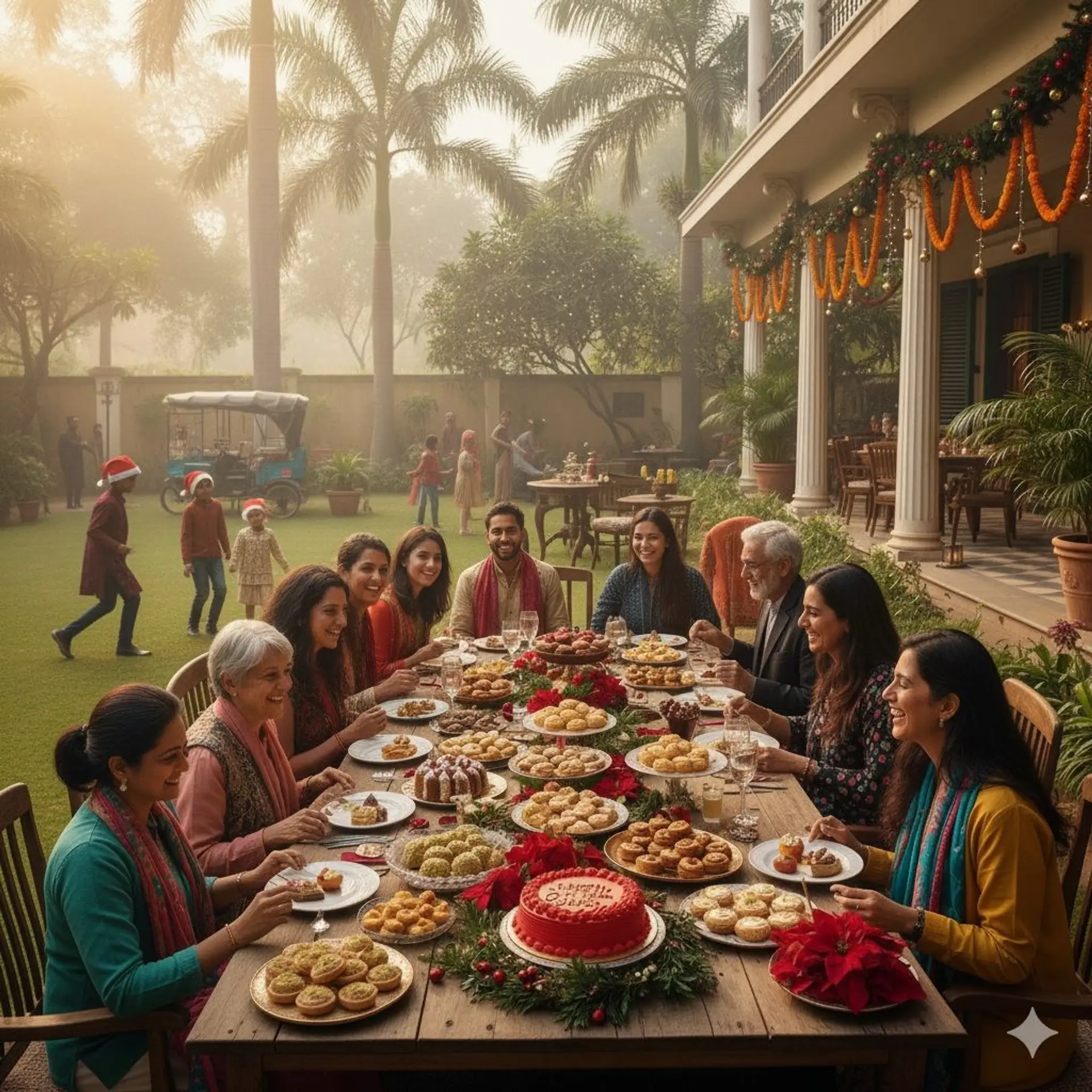 Scène de Noël à Delhi : lumières, douceurs et rencontres partagées entre la communauté francophone et Shanti Travel.