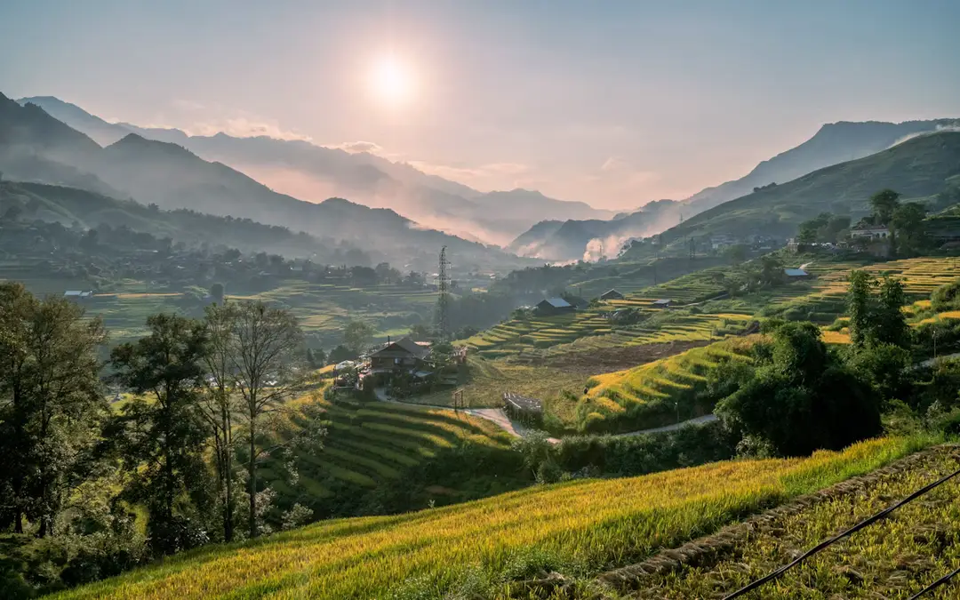 Rizières en terrasses dans les montagnes du nord du Vietnam
