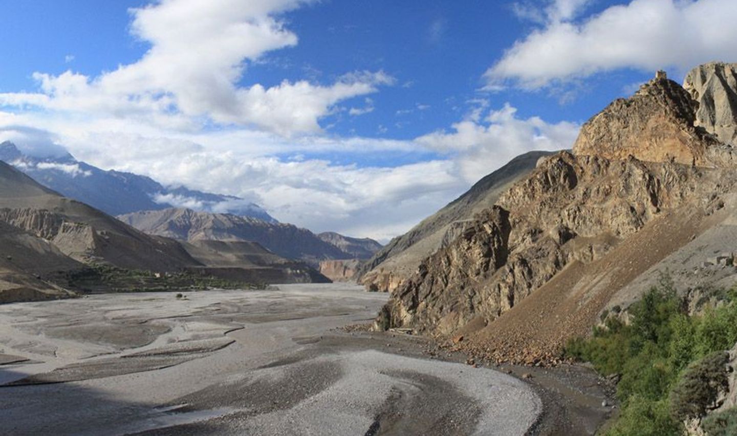 Travel in Asia - A dramatic view of a mountain valley in the Mustang region of Nepal