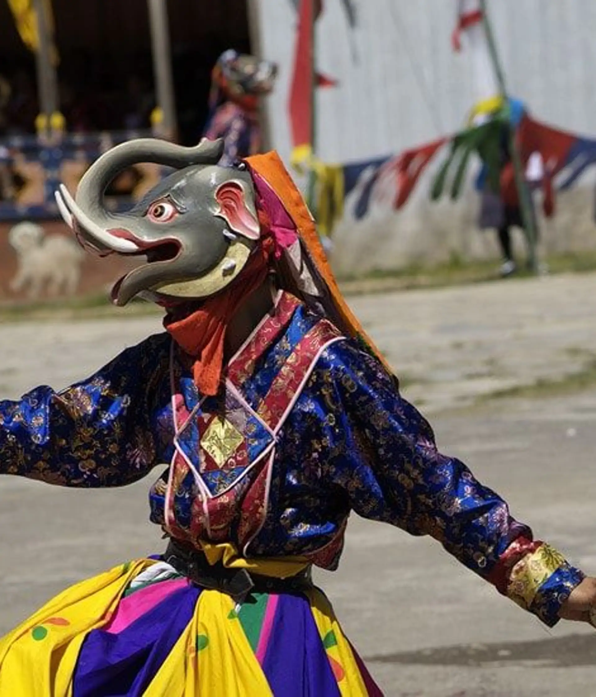 Travel in Asia - Masked monks dancing in a traditional Tshechu religious festival in Bhutan 