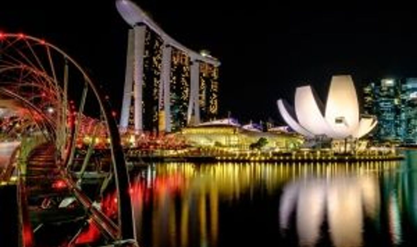 Travel in Asia - The Marina Bay Sands and ArtScience Museum illuminated at night