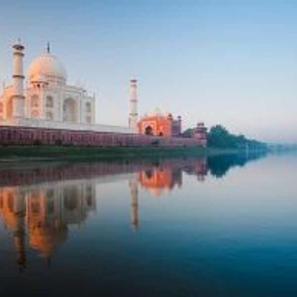 Travel in Asia - The Taj Majal seen from nearby river in morning light