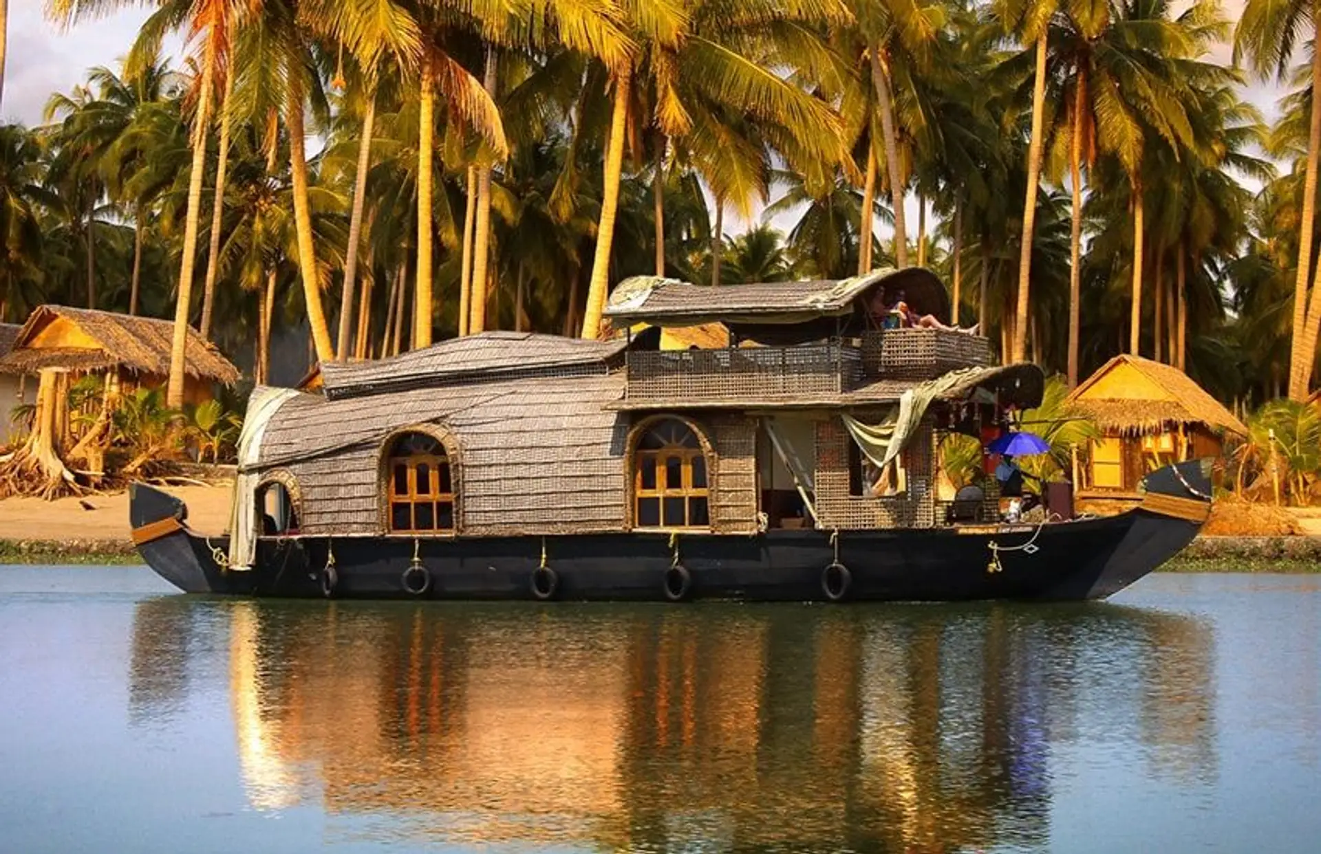 Travel in Asia - A traditional houseboat, or kettuvallam, on the backwaters of Kerala, in southern India