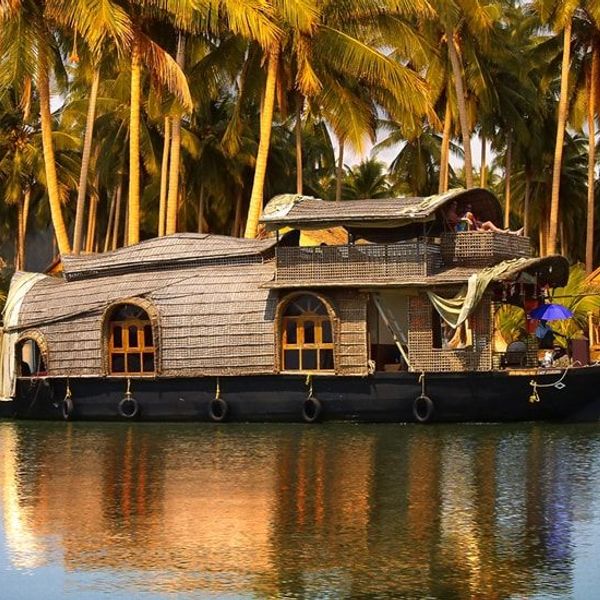 Travel in Asia - A traditional houseboat, or kettuvallam, on the backwaters of Kerala, in southern India