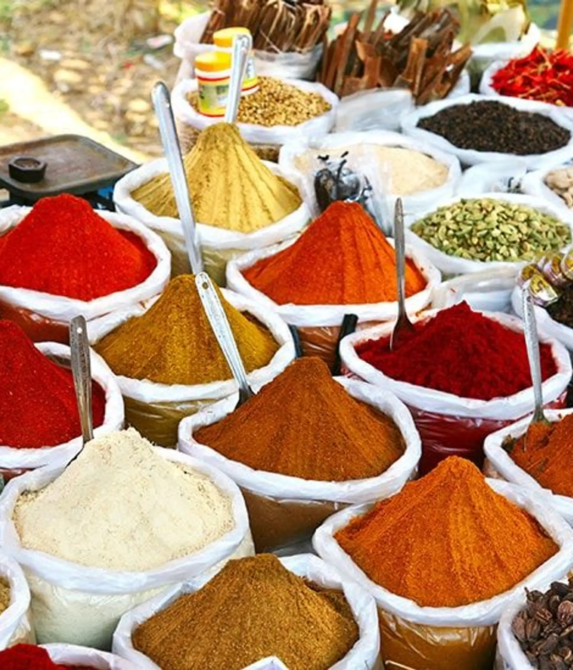 Travel in Asia - A colorful array of spices on display at a market in Kerala, India