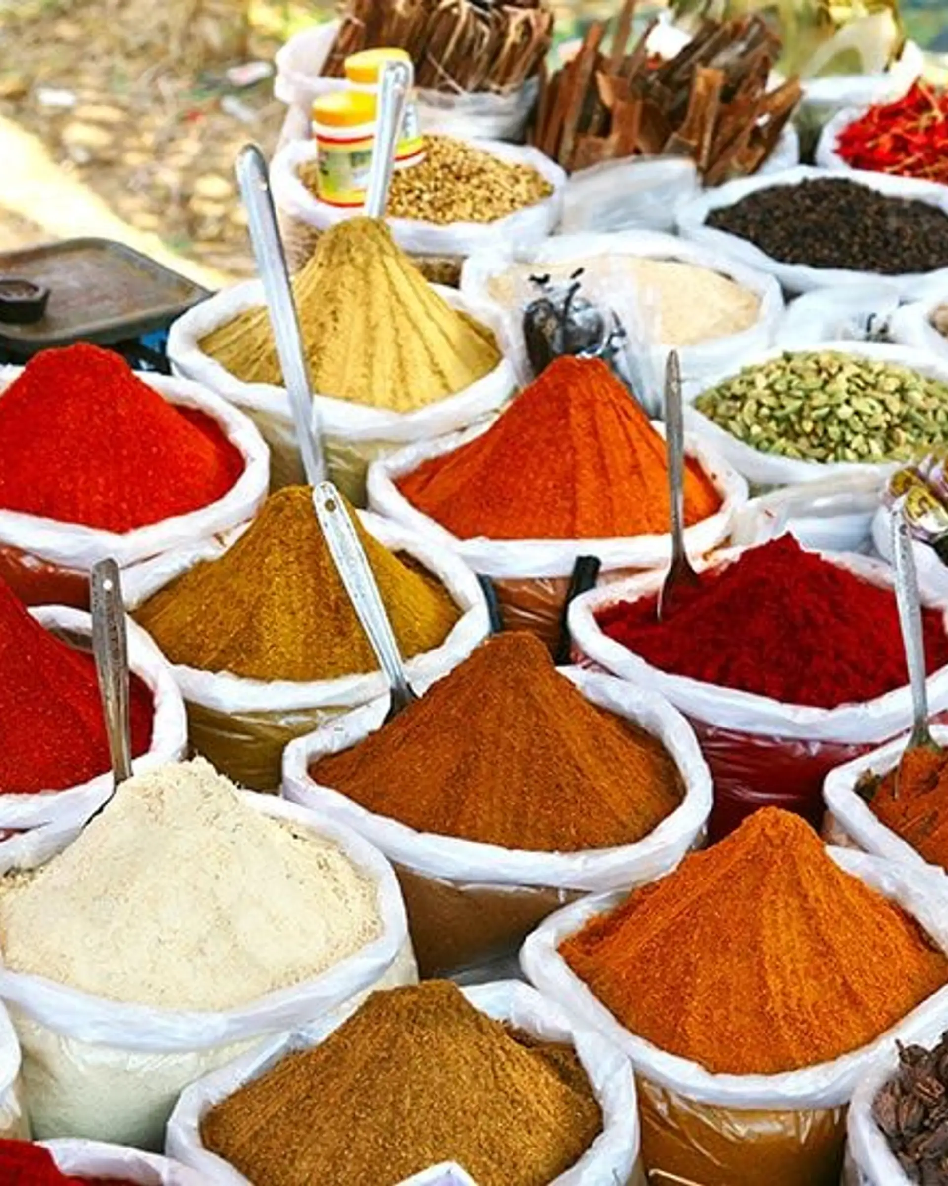 Travel in Asia - A colorful array of spices on display at a market in Kerala, India
