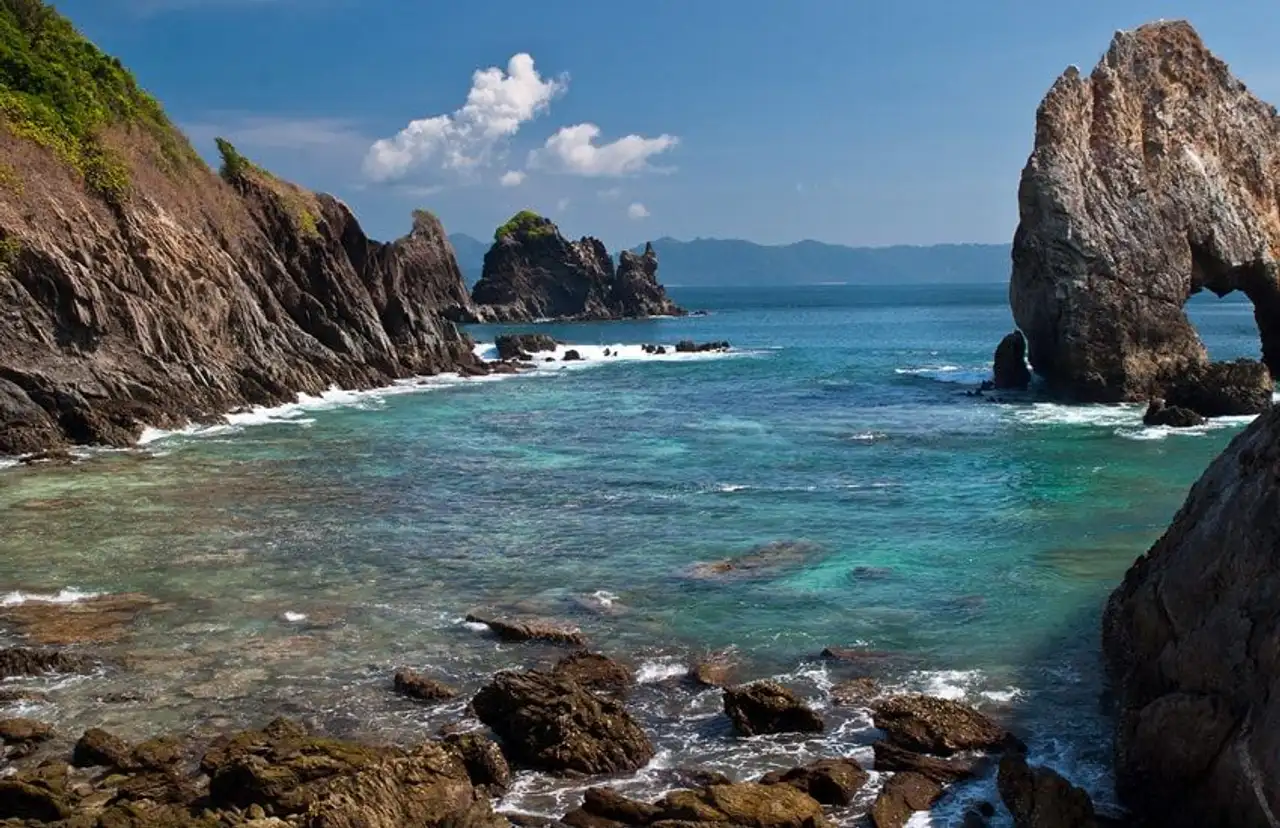 Travel in Asia - A rocky beach on a sunny day on an island in the Mergui Archipelago in Myanmar (Burma)