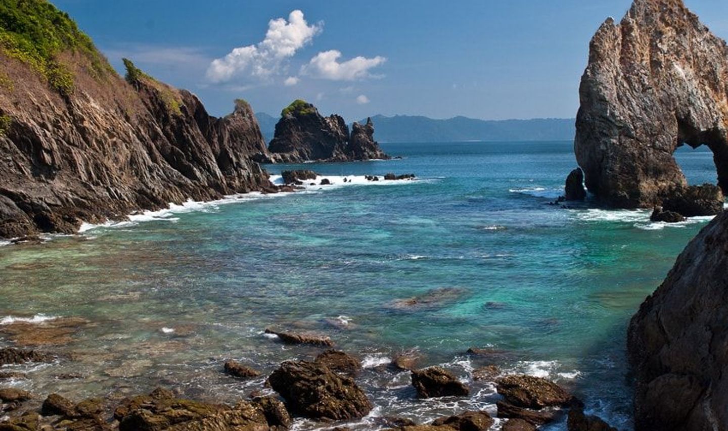 Travel in Asia - A rocky beach on a sunny day on an island in the Mergui Archipelago in Myanmar (Burma)