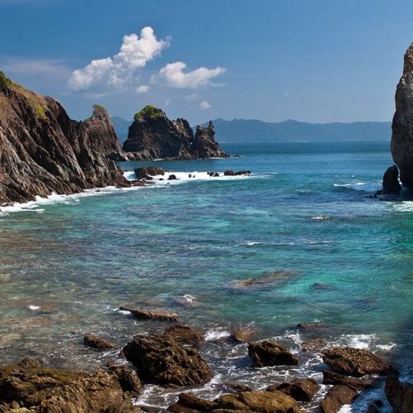 Travel in Asia - A rocky beach on a sunny day on an island in the Mergui Archipelago in Myanmar (Burma)