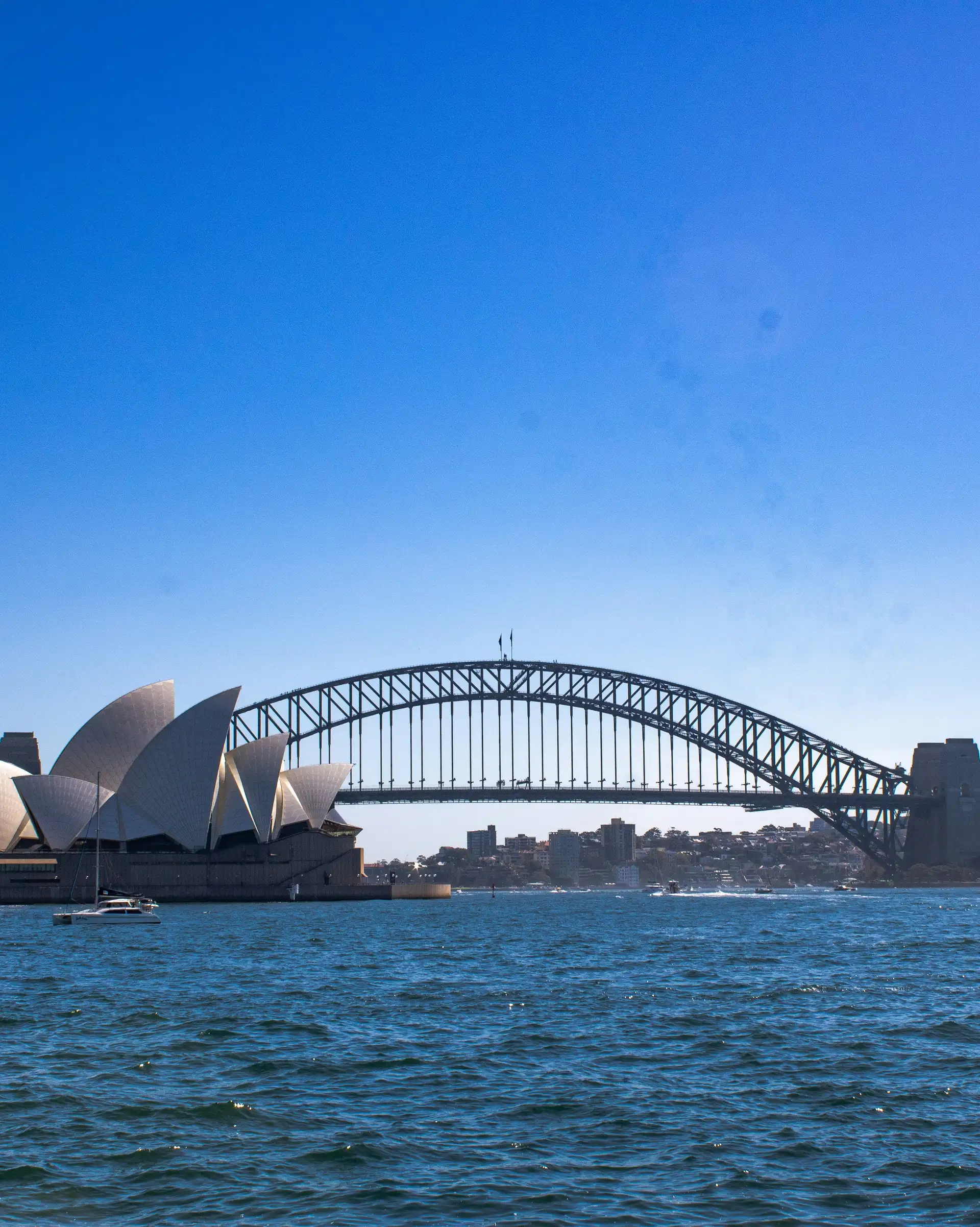 Opéra de Sydney et Harbour Bridge dominant la baie sous un ciel bleu