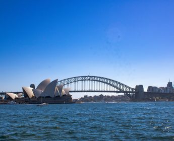 Opéra de Sydney et Harbour Bridge dominant la baie sous un ciel bleu